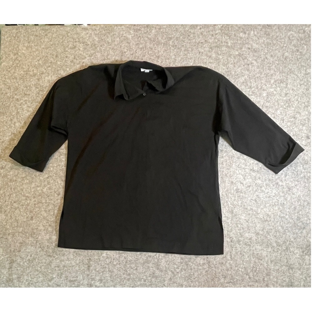 J. Jill Womens Black 3/4 Sleeve Polo Top Size S Single Button Cuffed Hem Slits